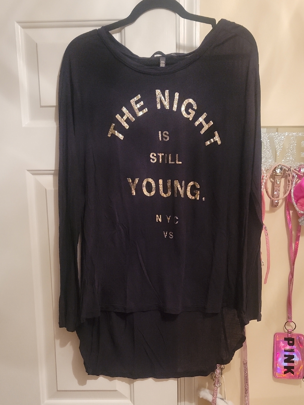 Victoria's  Secret Tee Shirt Dress/top. Size Small. Like New! Black and Gold.
